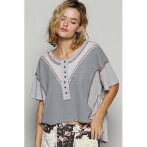 POL Round Neck Short Sleeve Top with Back Strap Detail New in Bag